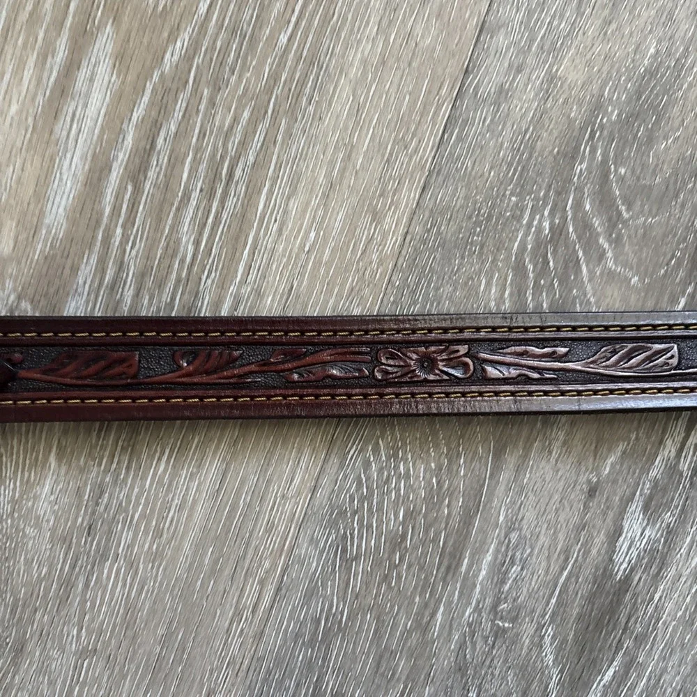 Vintage Leather The Real McCoy Women's Western Belt Silver Toned Flower Brown 46